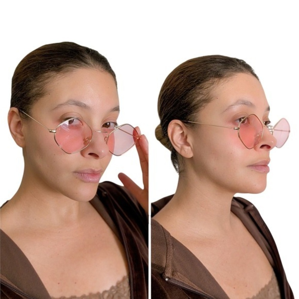 Y2K Retro 60s Hippie Light Pink Lense Octagon Shape Gold Sunglasses